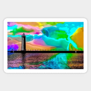 Watercolor Sunset at Muskegon South Pier Lighthouse Sticker